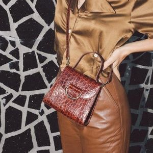 Little Liffner Lady Bag in Glossy Cognac Croc